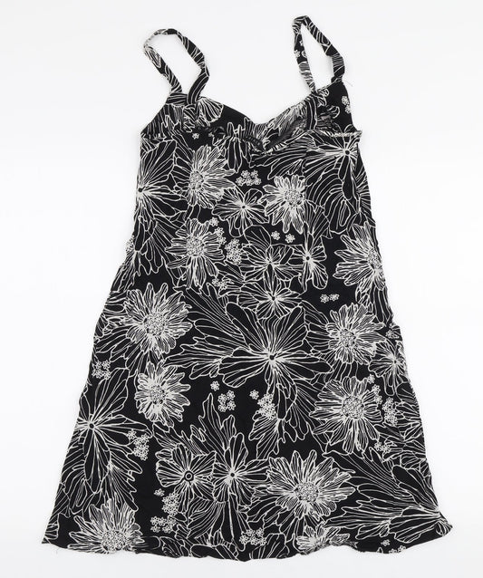 Riviera Womens Black Floral Viscose A-Line  Size 10  Sweetheart Pullover