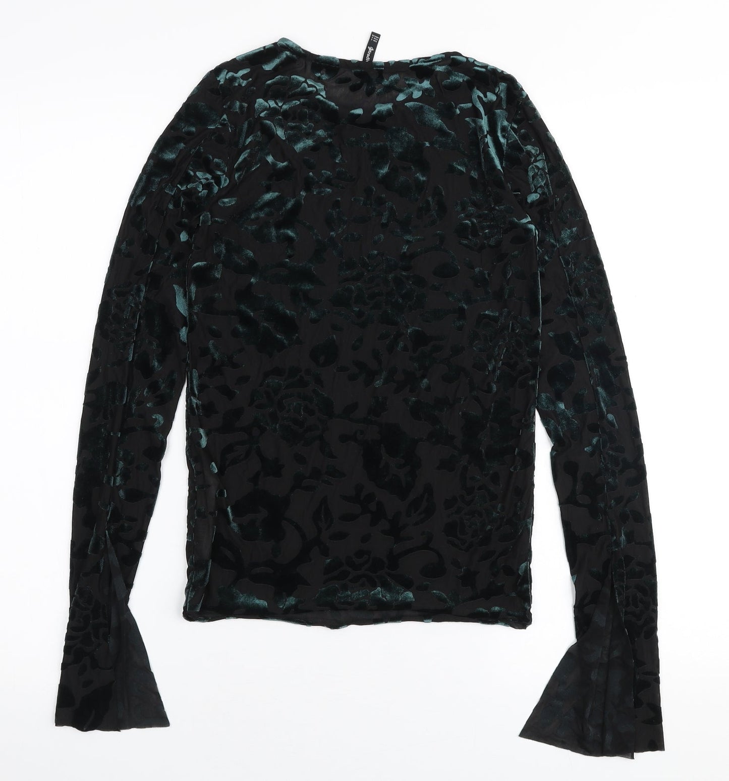 Stradivarius Womens Green Floral Polyamide Basic Blouse Size S Round Neck