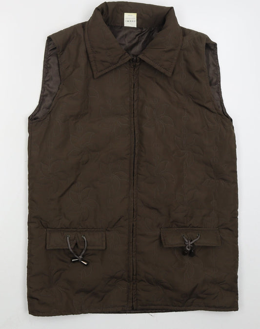 Neville Womens Brown Floral  Gilet Coat Size 10  Zip