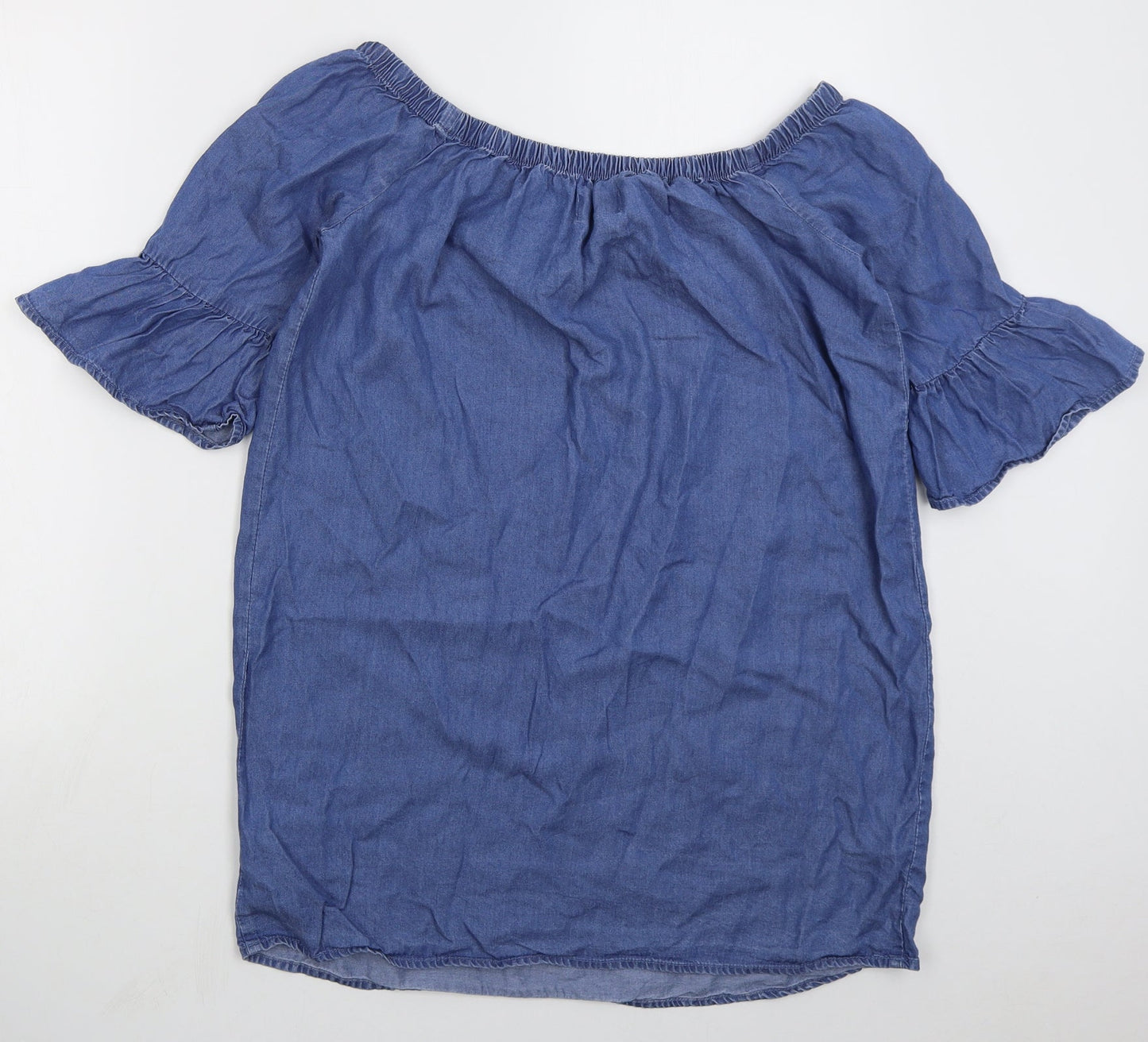Denim Co Womens Blue  Lyocell Shirt Dress  Size 10  Off the Shoulder Pullover