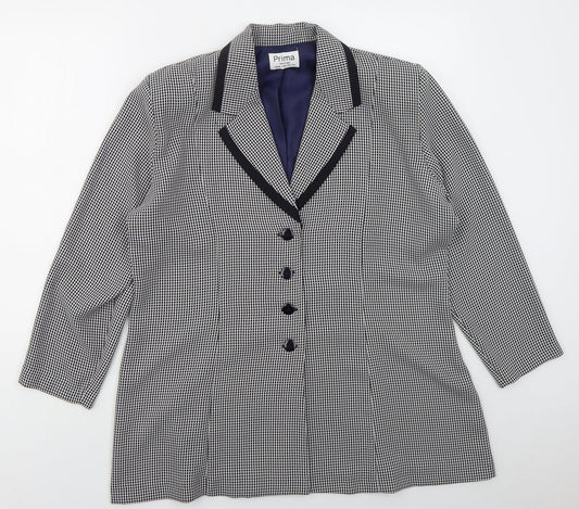 Prima Womens Blue Geometric Polyester Jacket Suit Jacket Size 20