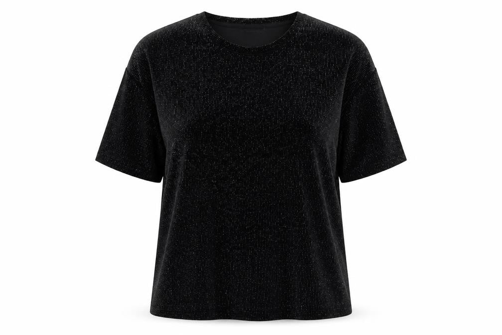 Pull&Bear Womens Black Striped Polyester Basic T-Shirt Size L Crew Neck