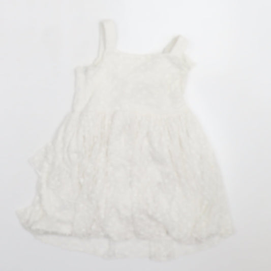 NEXT Girls White Floral Polyester A-Line  Size 4 Years  Square Neck Pullover