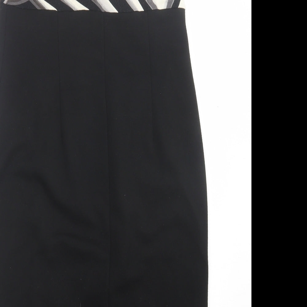 BHS Womens Black Striped Polyester A-Line  Size 12  V-Neck Pullover