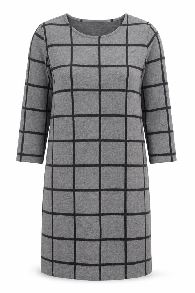Marks and Spencer Womens Grey Check Polyester A-Line  Size 10  Crew Neck Pullover