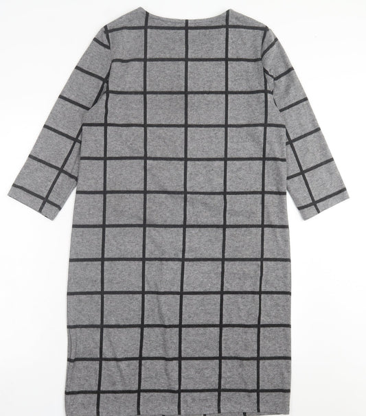 Marks and Spencer Womens Grey Check Polyester A-Line  Size 10  Crew Neck Pullover