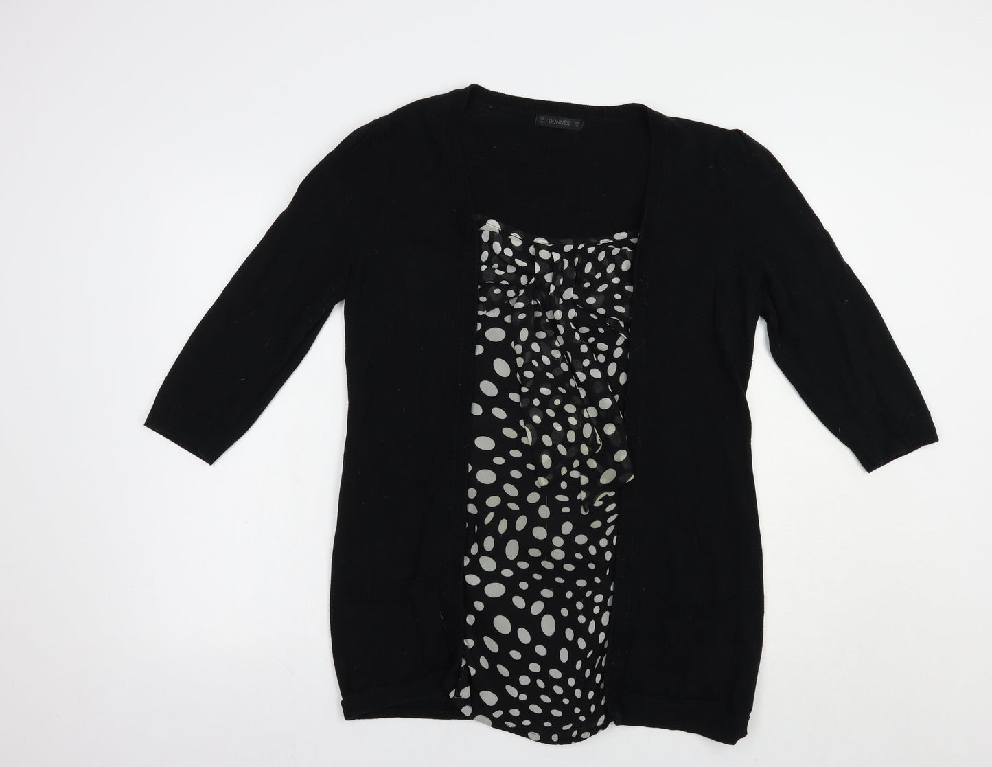 Dunnes Stores Womens Black Square Neck Polka Dot Cotton Pullover Jumper Size 14