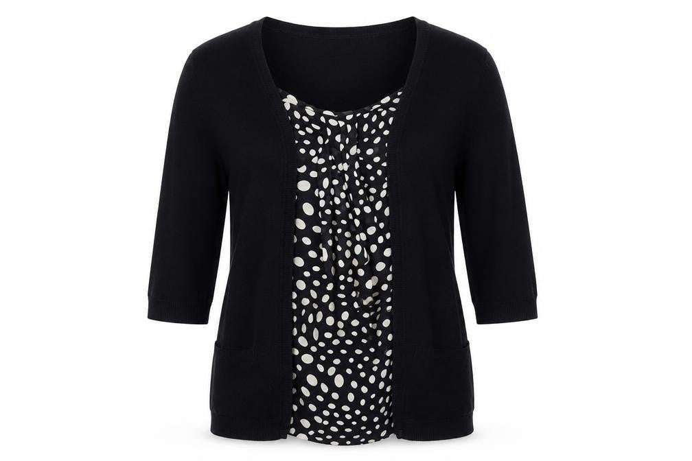 Dunnes Womens Black Square Neck Polka Dot Cotton Pullover Jumper Size 14