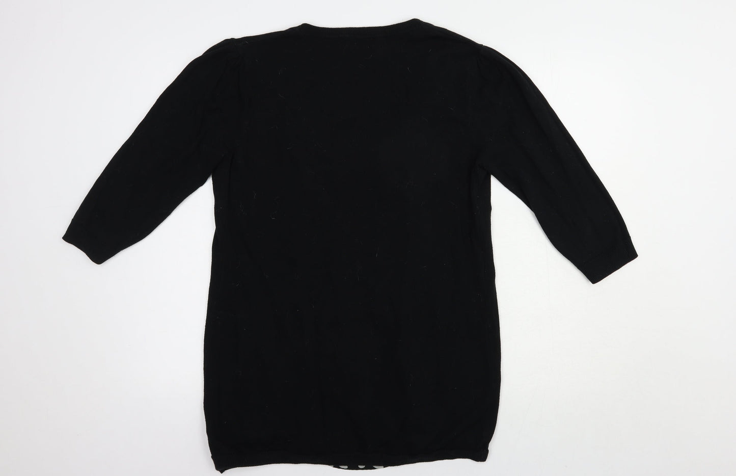 Dunnes Stores Womens Black Square Neck Polka Dot Cotton Pullover Jumper Size 14