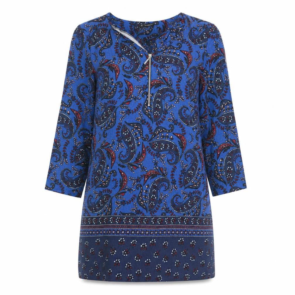 Dunnes Womens Blue Geometric Viscose Fit & Flare  Size 10  Round Neck
