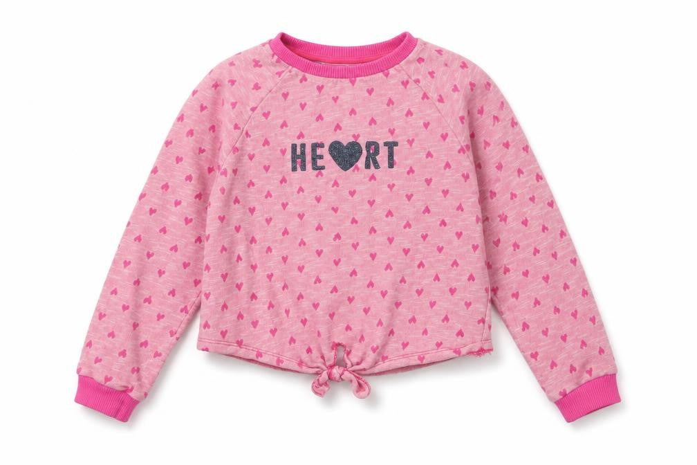 United Colors of Benetton Girls Pink Round Neck Geometric Cotton Pullover Jumper Size XS   - Love heart print.