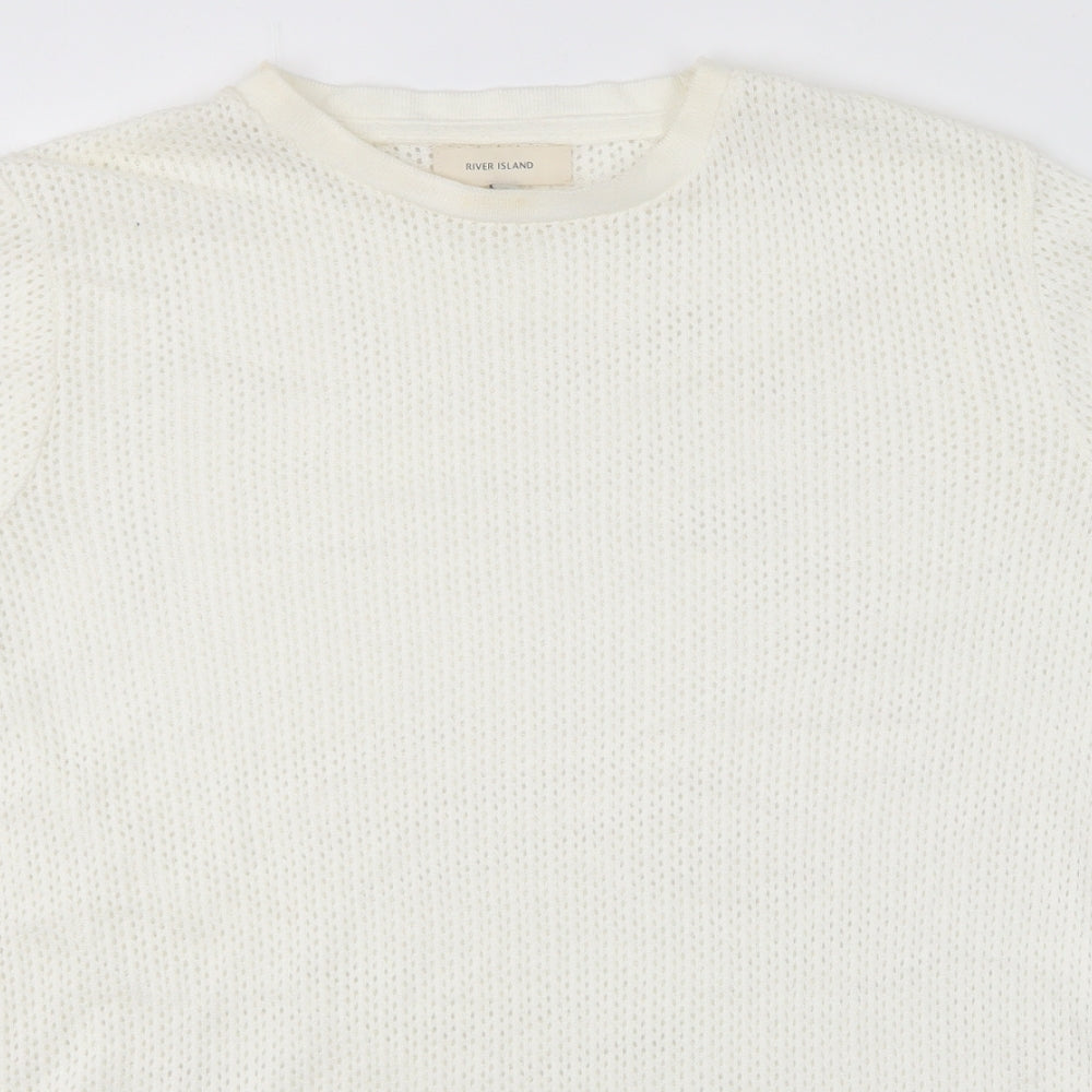 River Island Womens White Round Neck  Acrylic Pullover Jumper Size S