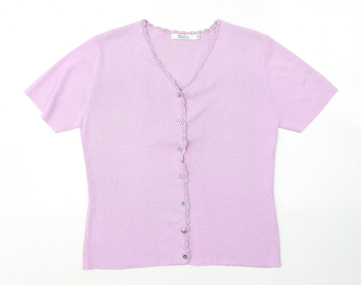 M&Co Womens Purple V-Neck  Acrylic Cardigan Jumper Size M