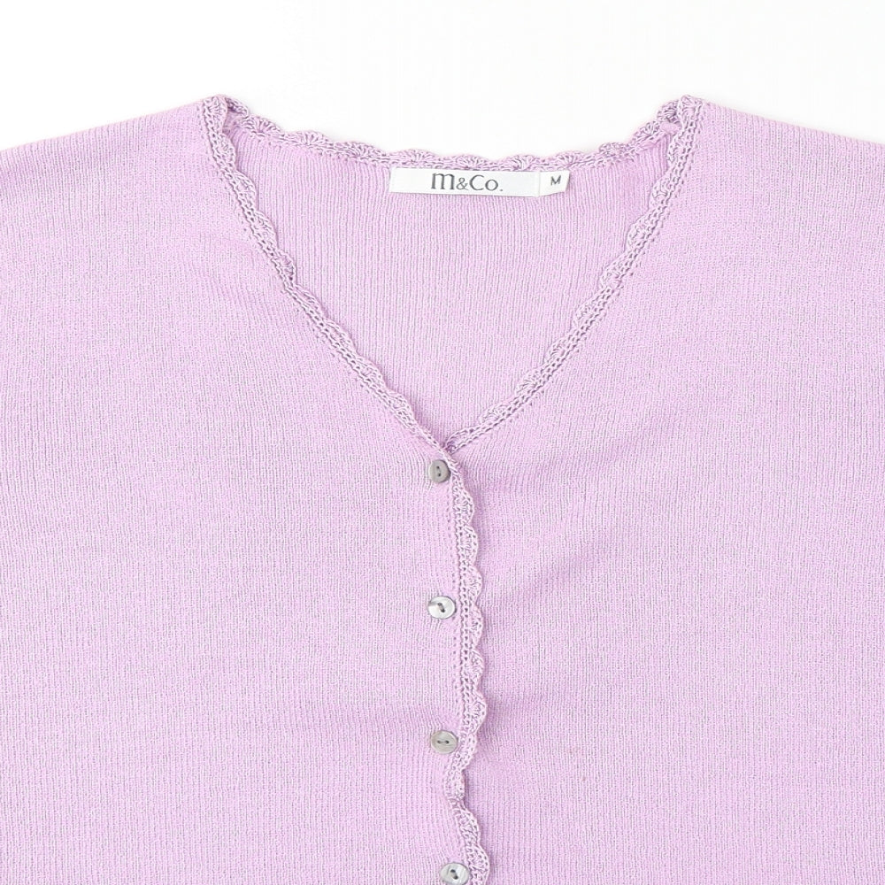 M&Co Womens Purple V-Neck  Acrylic Cardigan Jumper Size M