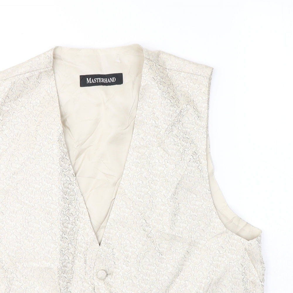 MASTERHAND Mens Beige Geometric Polyester Jacket Suit Waistcoat Size 38