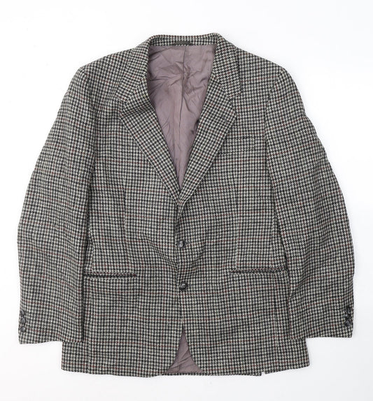 Preworn Mens Green Houndstooth Wool Jacket Suit Jacket Size 40