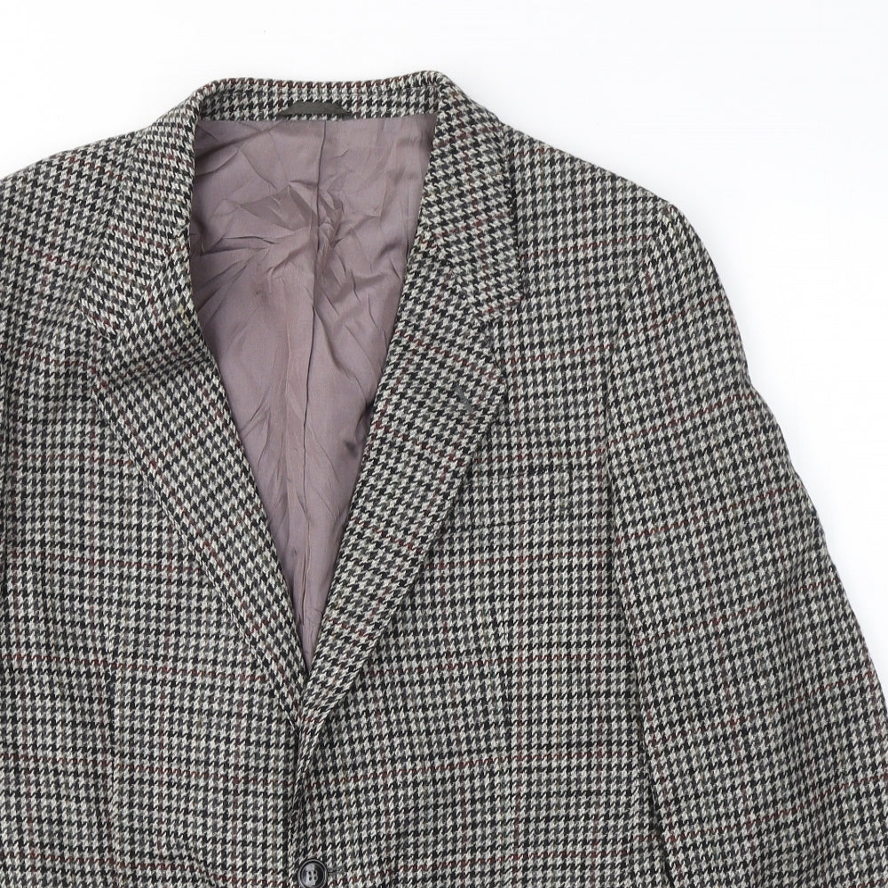 Preworn Mens Green Houndstooth Wool Jacket Suit Jacket Size 40