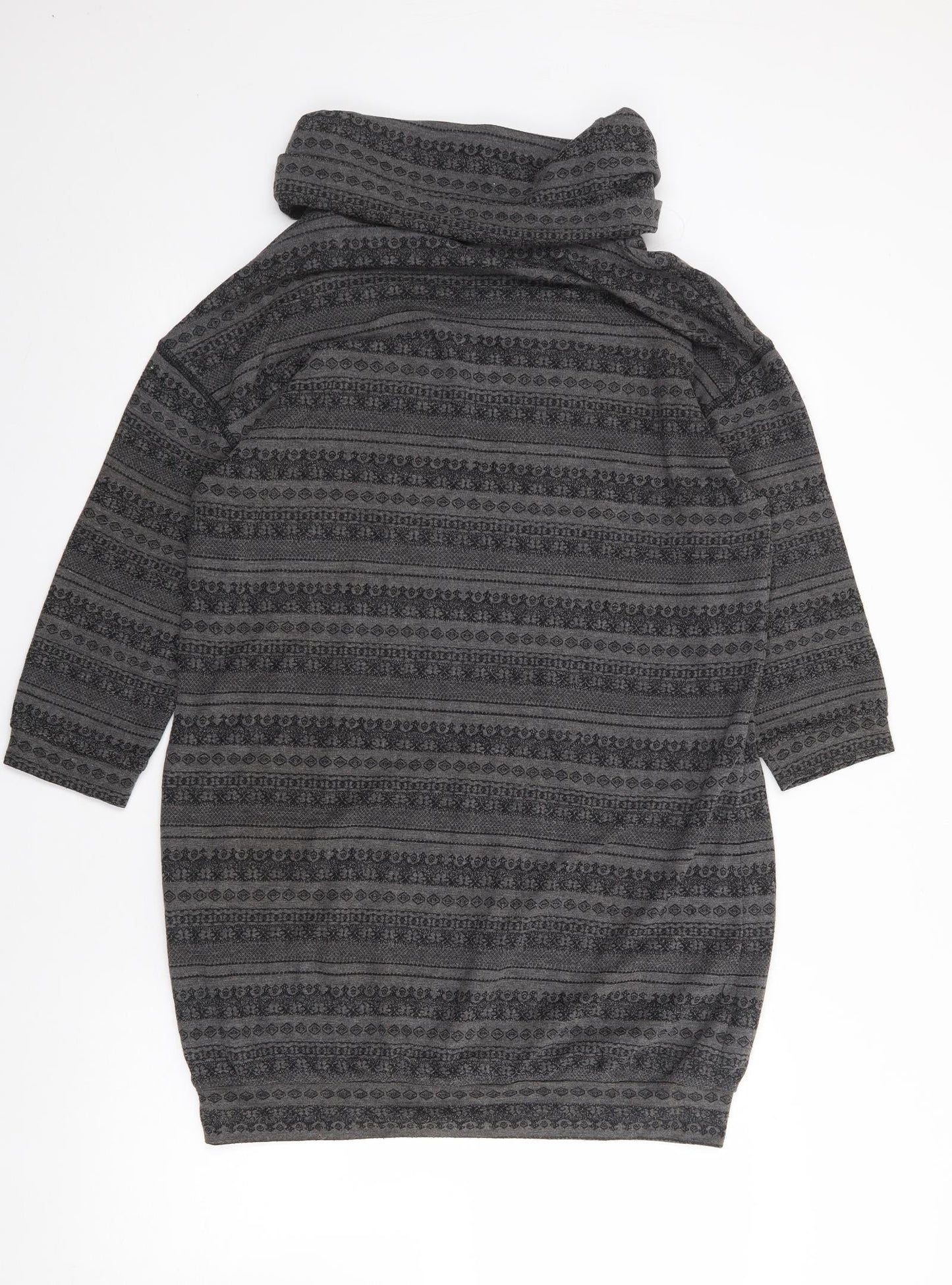 River Island Womens Grey Geometric Polyester Jumper Dress  Size 14  Roll Neck Pullover