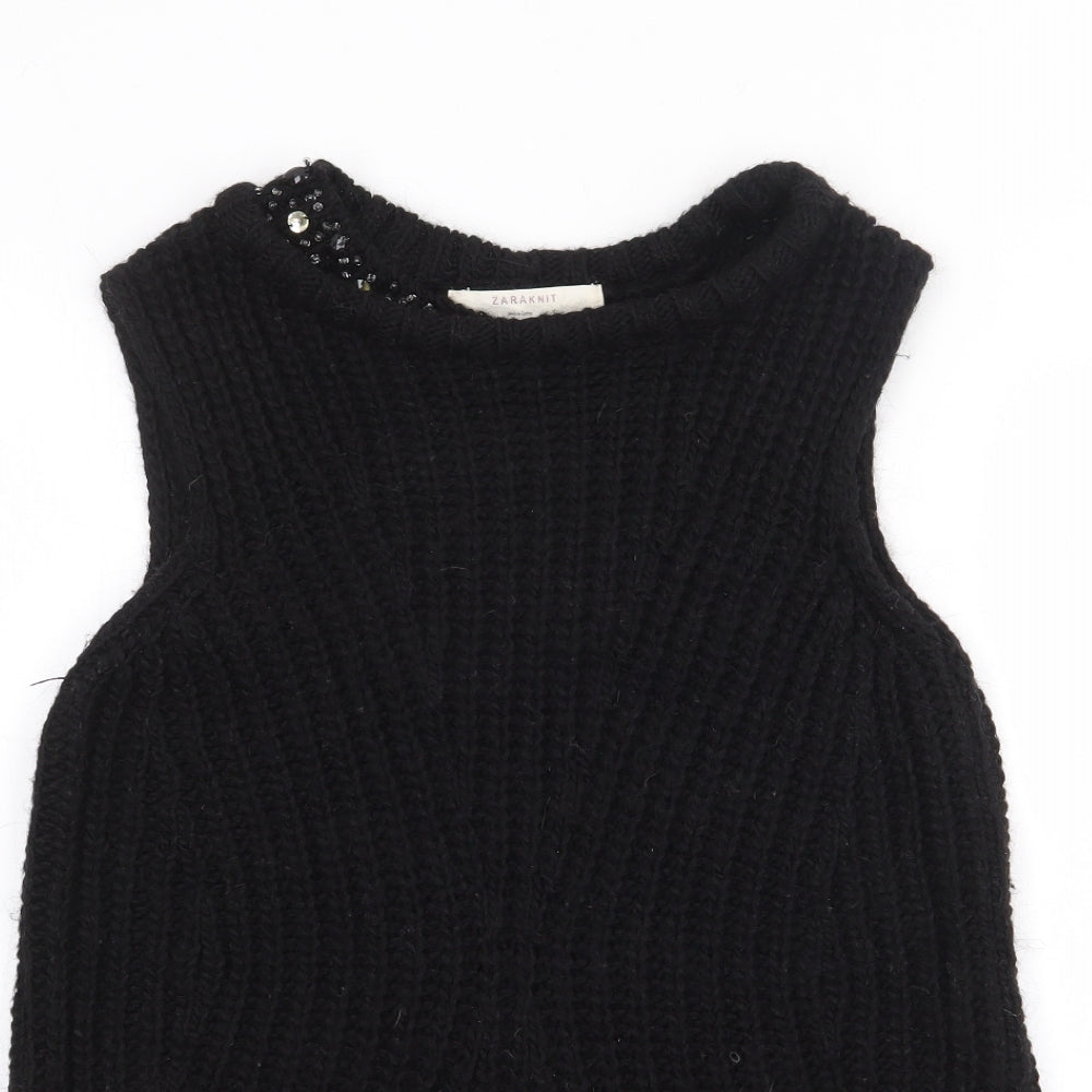 Zara Womens Black Round Neck  Acrylic Pullover Jumper Size S