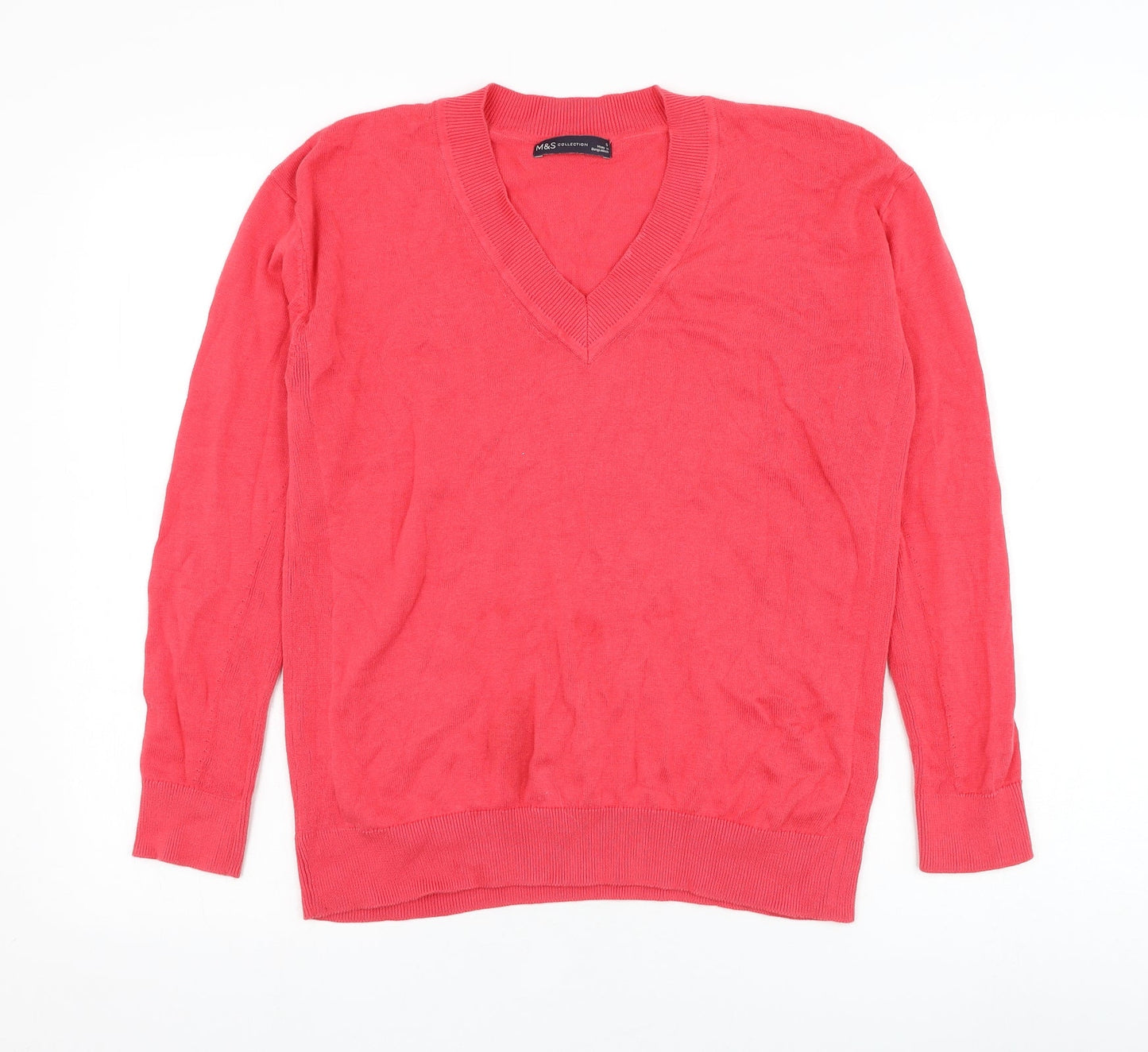 Marks and Spencer Womens Pink V-Neck  Cotton Pullover Jumper Size S