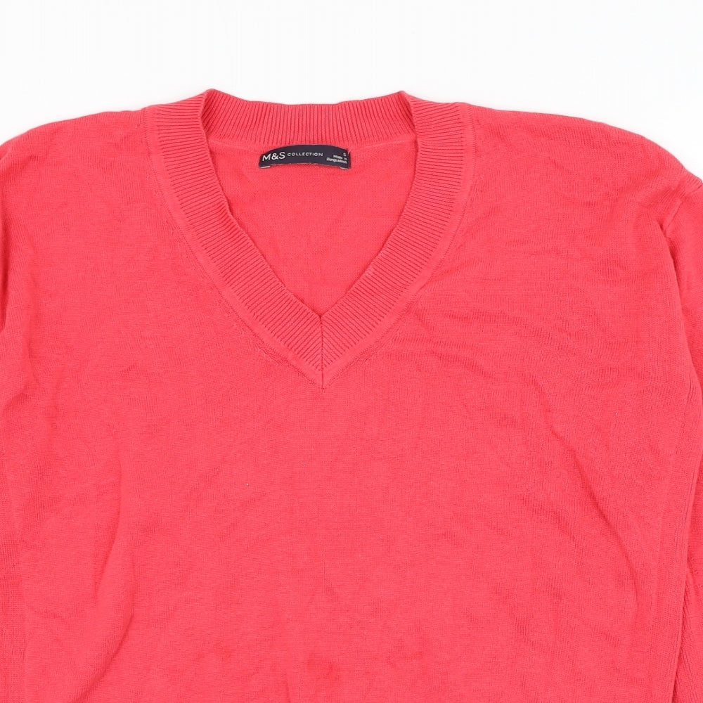 Marks and Spencer Womens Pink V-Neck  Cotton Pullover Jumper Size S