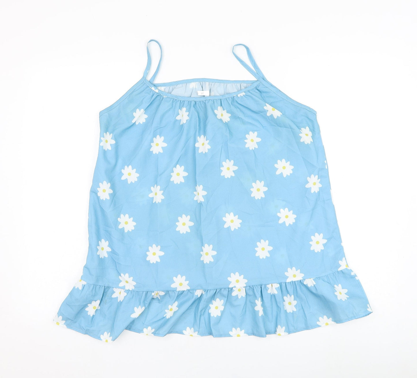 Preworn Womens Blue Floral Polyester Basic Tank Size XL Square Neck