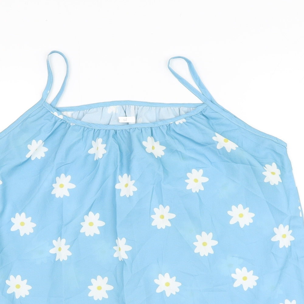 Preworn Womens Blue Floral Polyester Basic Tank Size XL Square Neck