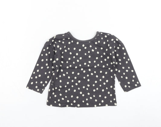 George Girls Grey Polka Dot Cotton Basic T-Shirt Size 6-9 Months Round Neck Pullover