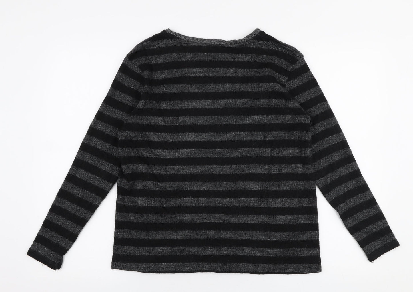 Zara Womens Grey Round Neck Striped Polyester Pullover Jumper Size M