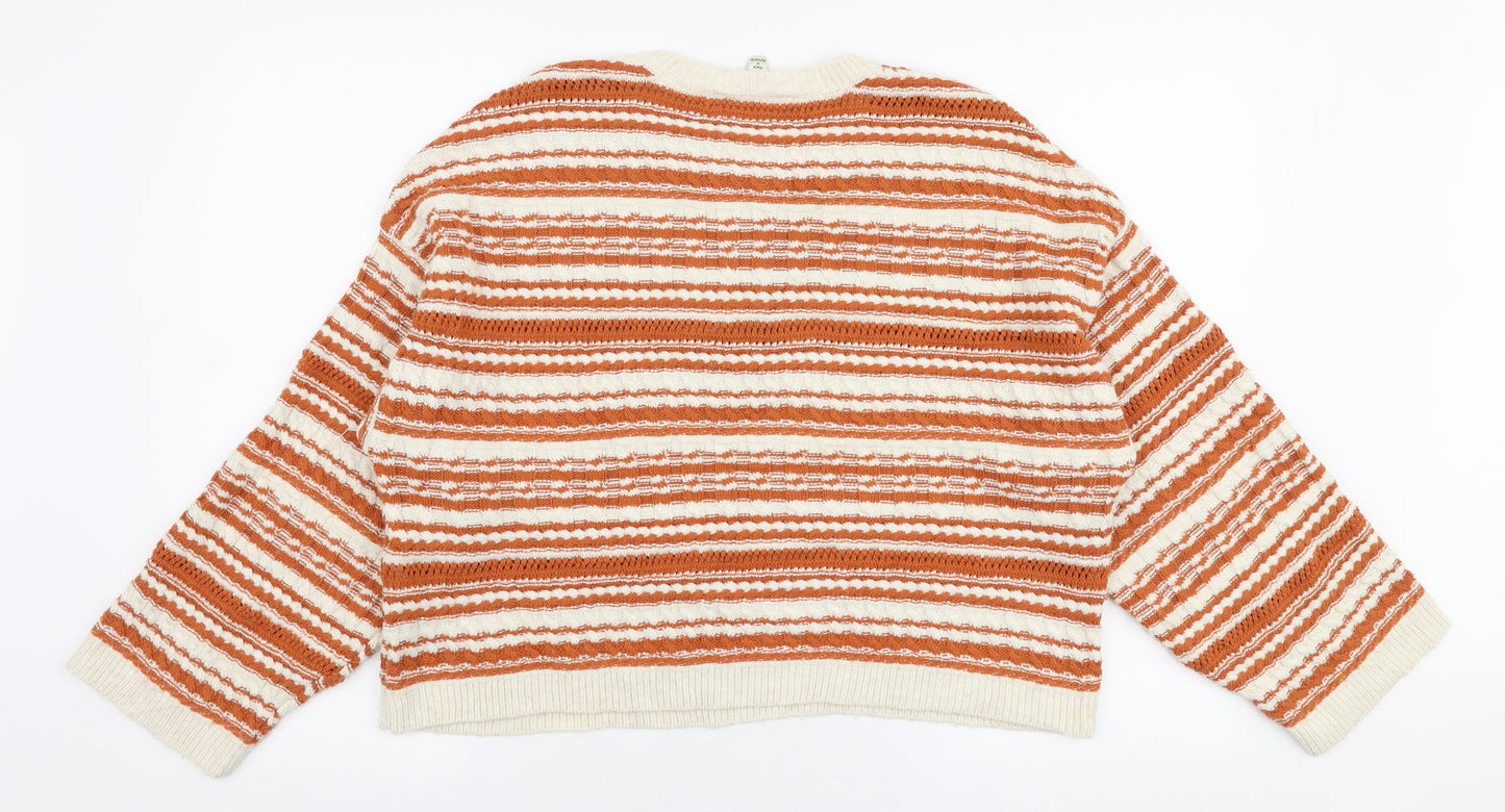 Miss Selfridge Womens Orange Round Neck Striped Acrylic Pullover Jumper Size 6