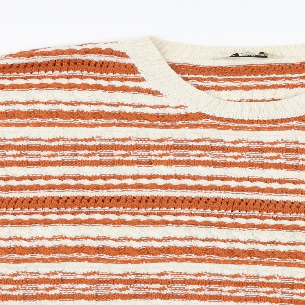 Miss Selfridge Womens Orange Round Neck Striped Acrylic Pullover Jumper Size 6