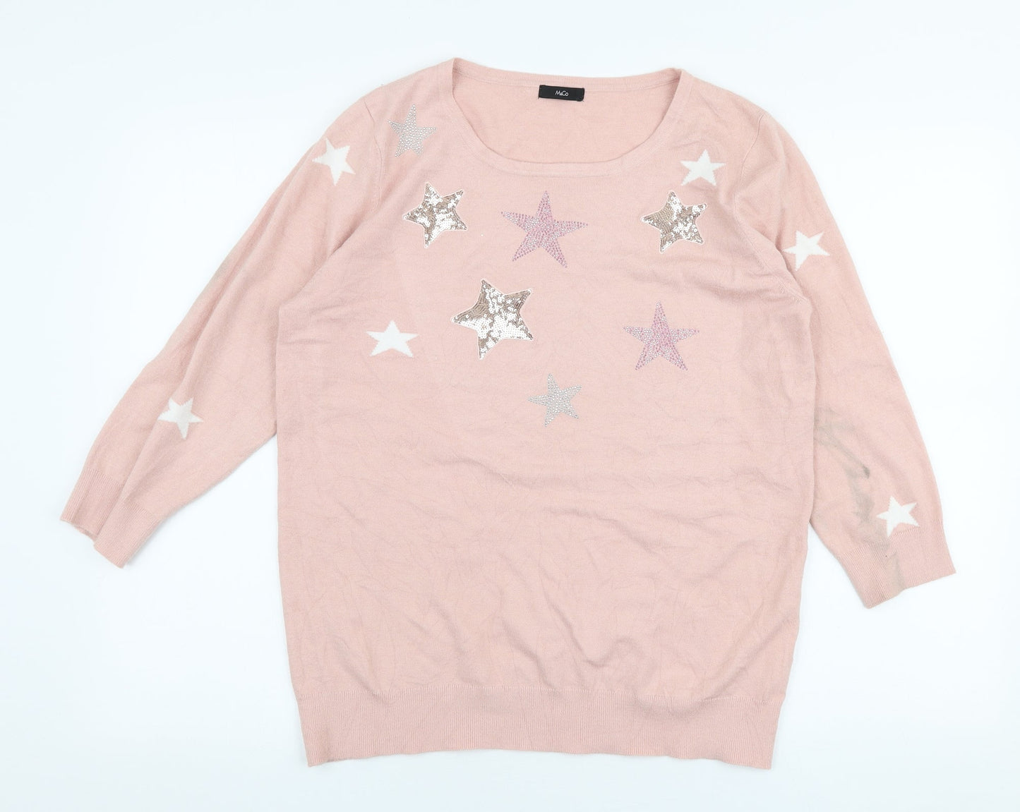 M&Co Womens Pink Round Neck  Viscose Pullover Jumper Size 16   - stars