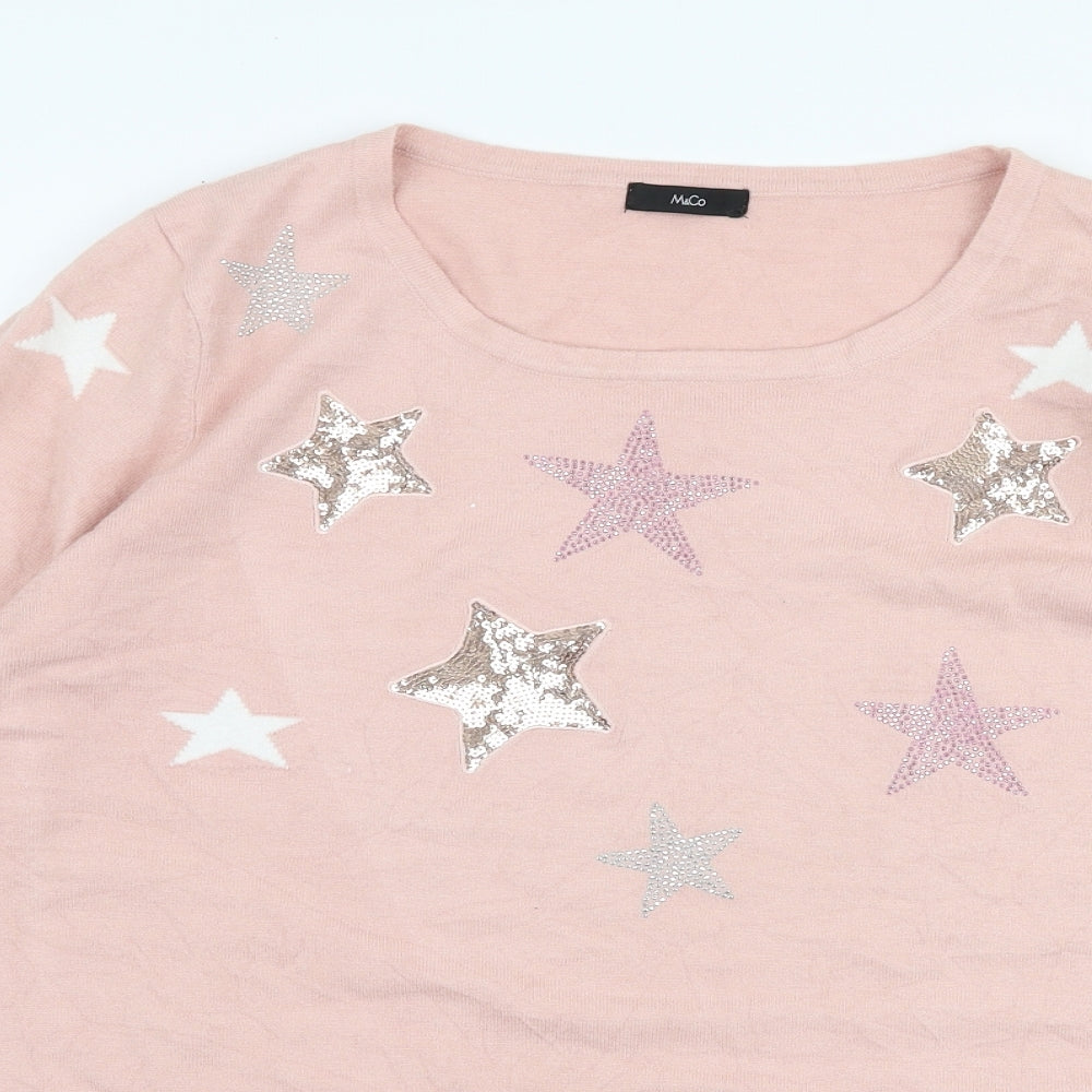 M&Co Womens Pink Round Neck  Viscose Pullover Jumper Size 16   - stars