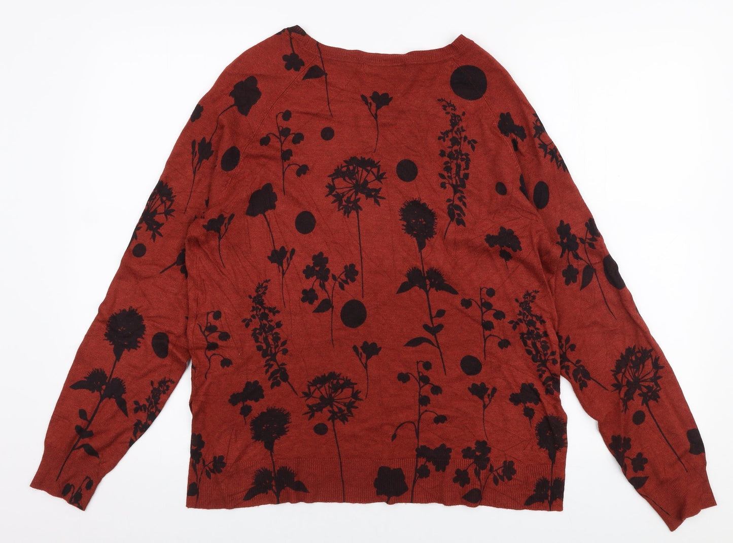 Marks and Spencer Womens Red Round Neck Floral Viscose Pullover Jumper Size 14