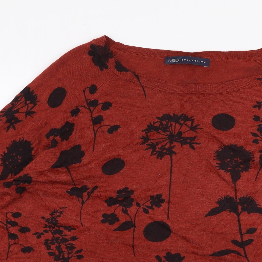 Marks and Spencer Womens Red Round Neck Floral Viscose Pullover Jumper Size 14