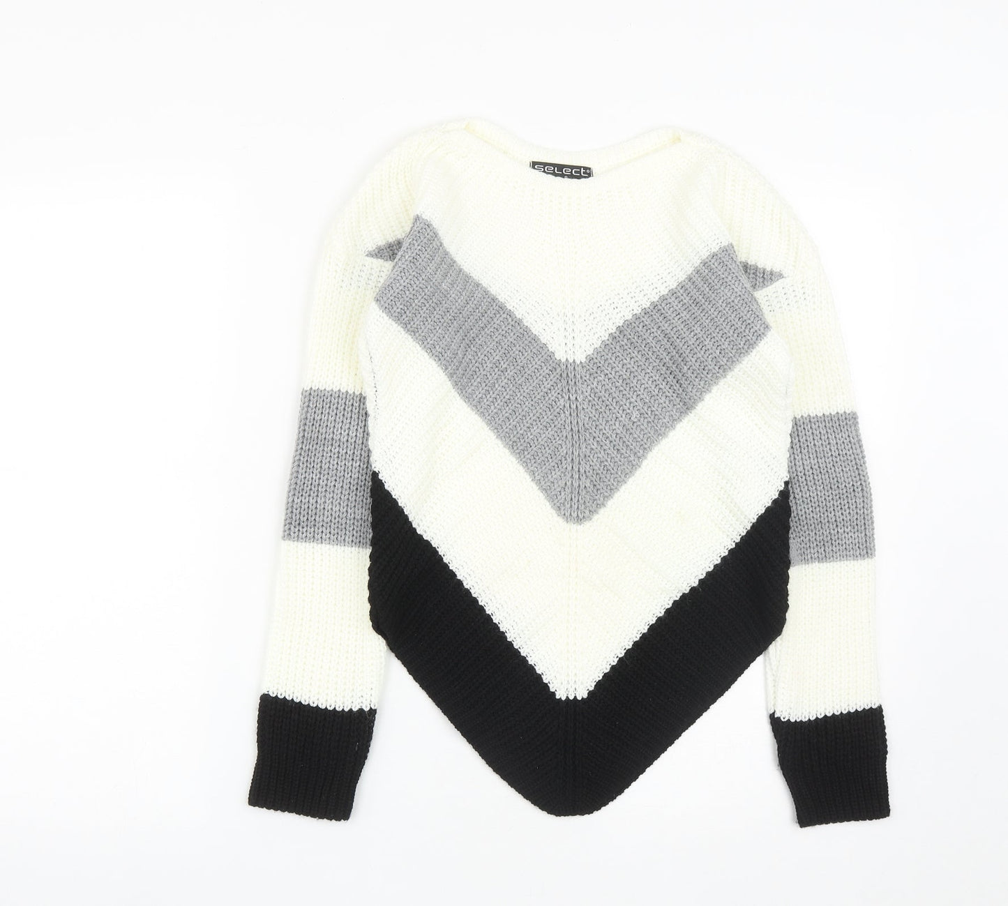 Select Womens White Round Neck  Acrylic Pullover Jumper Size S