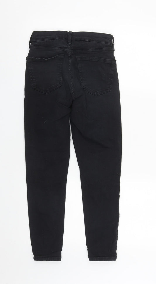 Topshop Womens Black  Cotton Cropped Jeans Size 26 in L24 in Regular Zip