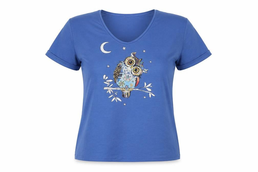 Sheilay Womens Blue  Polyester Basic T-Shirt Size S V-Neck
