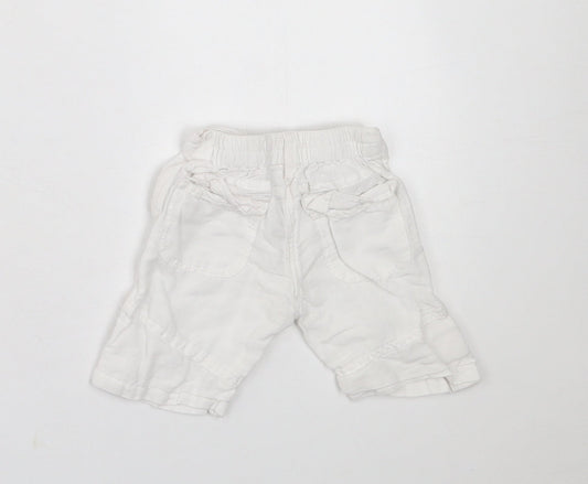 NEXT Girls White  Cotton Cropped Trousers Size 3-6 Months  Button