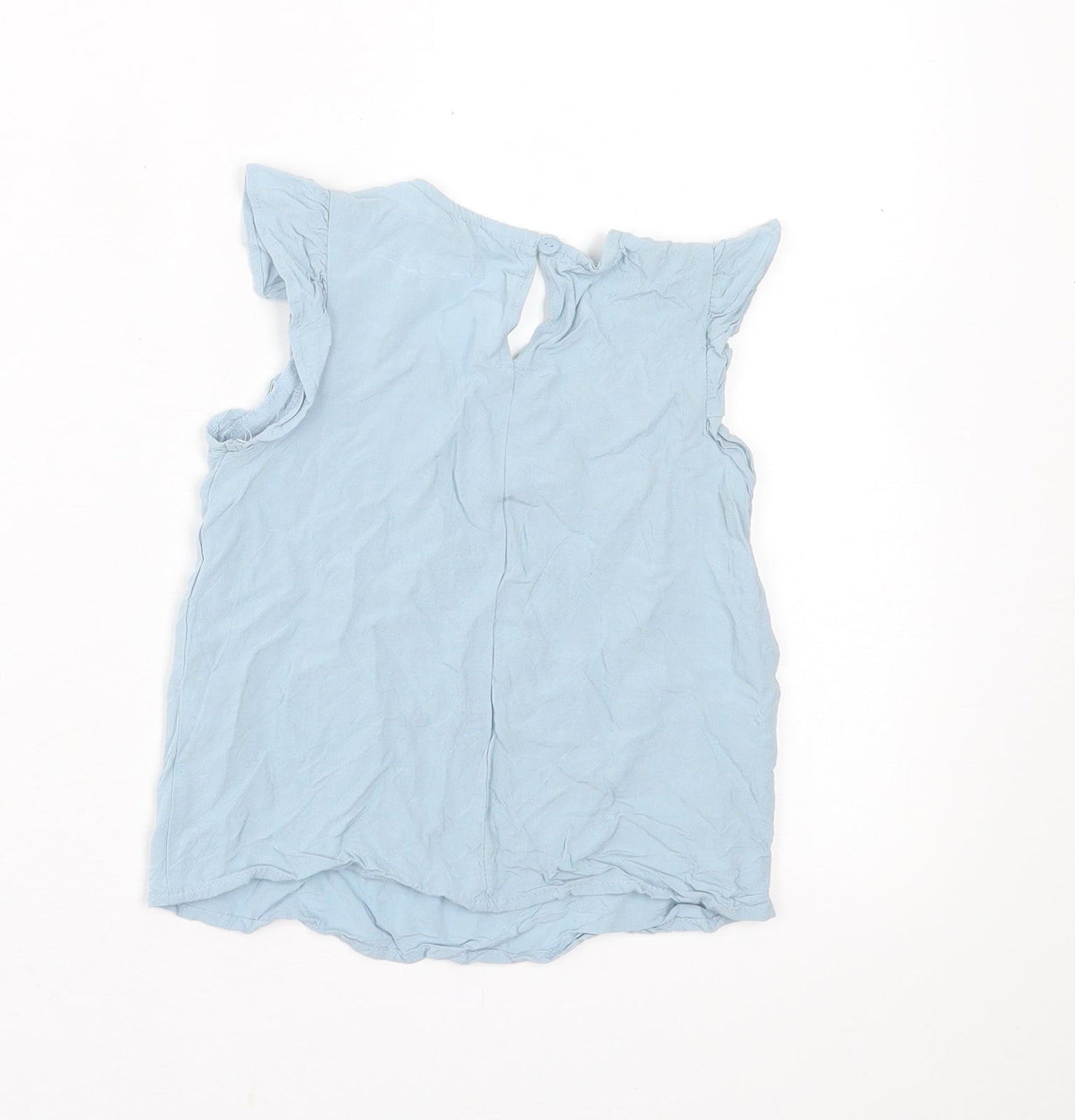 Primark Girls Blue  Viscose Basic Tank Size 5-6 Years Crew Neck Button