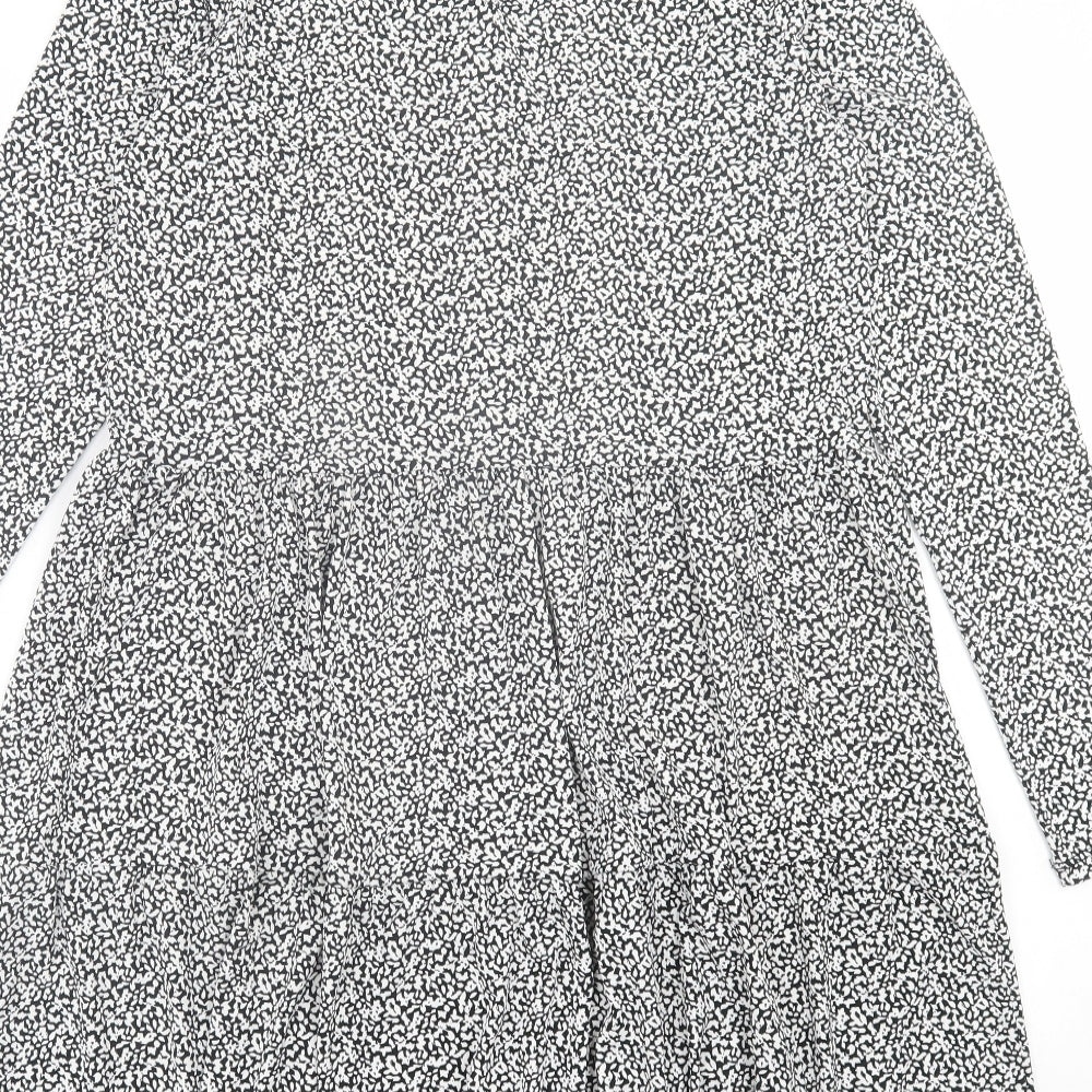 Oasis Womens Black Geometric Viscose A-Line  Size S  Crew Neck Button