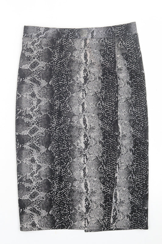 New Look Womens Grey Animal Print Polyester A-Line Skirt Size 8   Button