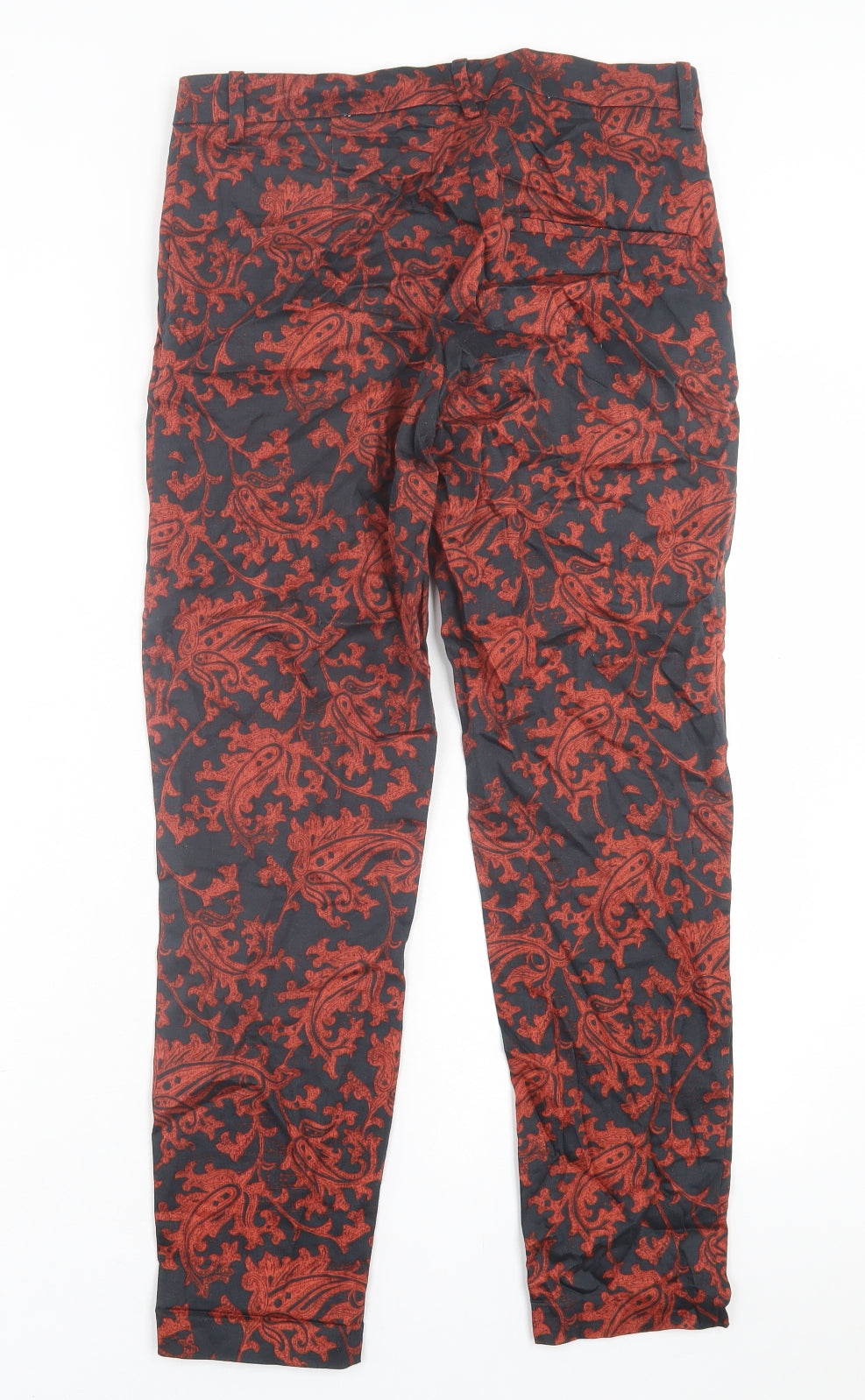 H&M Womens Orange Geometric Cotton Trousers  Size 8 L26 in Regular Hook & Eye