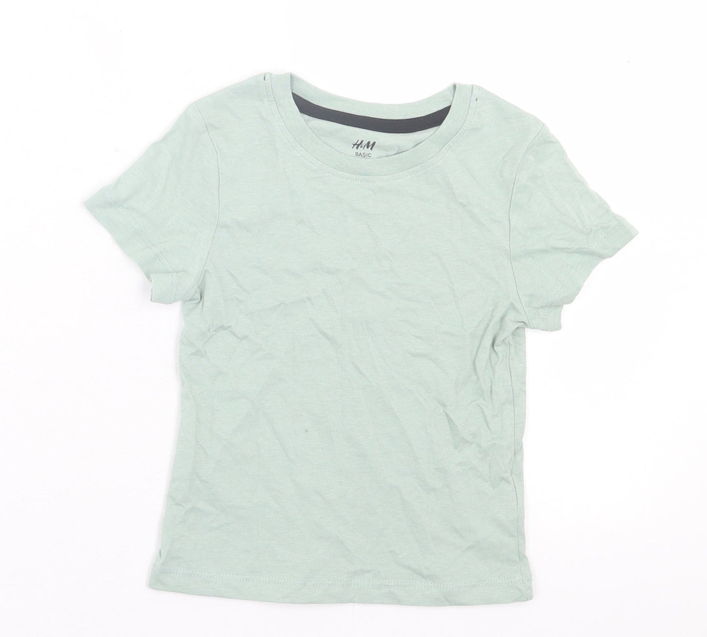H&M Boys Green  Cotton Basic T-Shirt Size 2 Years Crew Neck Pullover