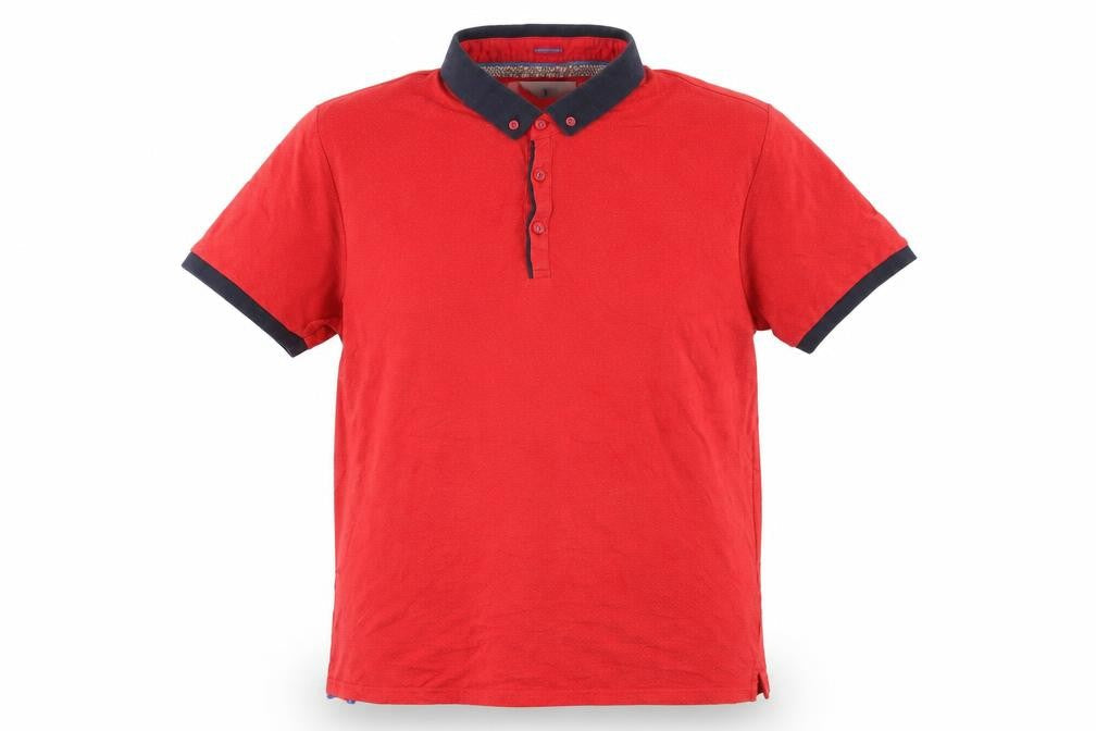 Centered Mens Red  Cotton  Polo Size L Collared Button