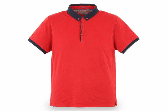 Centered Mens Red  Cotton  Polo Size L Collared Button