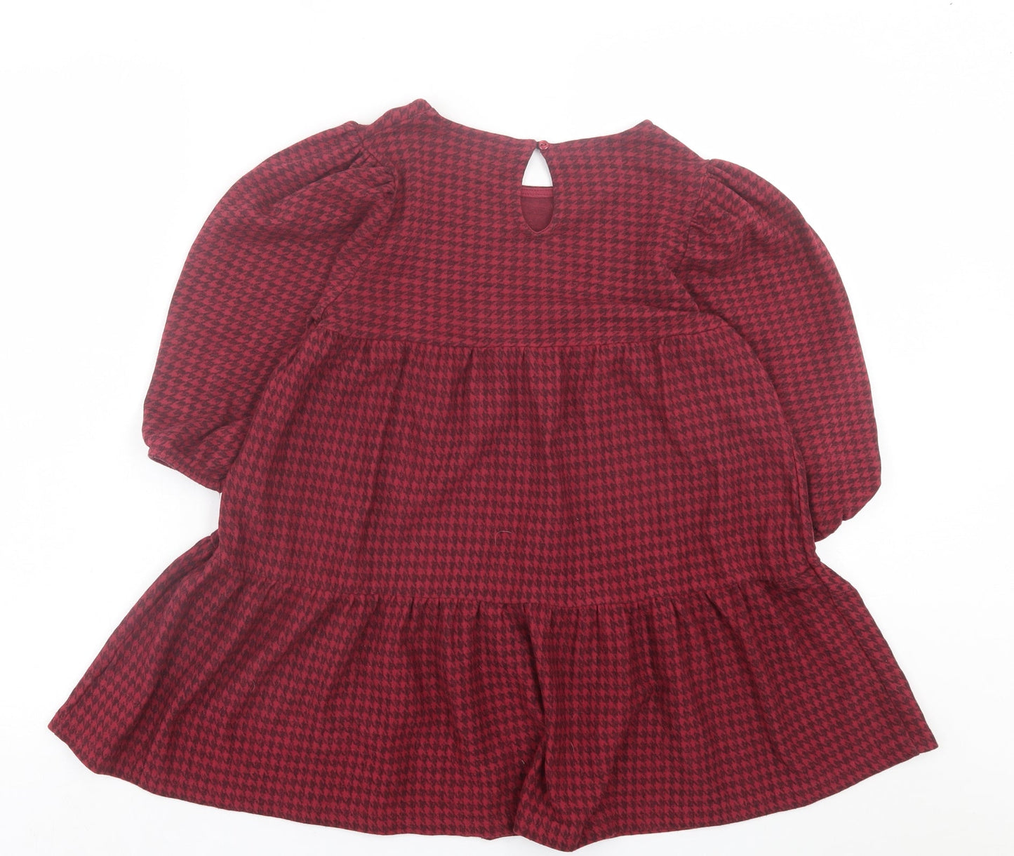 NEXT Girls Red Houndstooth Polyester A-Line  Size 11 Years  Crew Neck Button