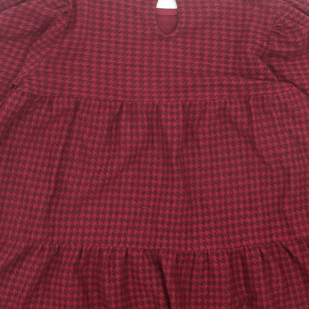 NEXT Girls Red Houndstooth Polyester A-Line  Size 11 Years  Crew Neck Button