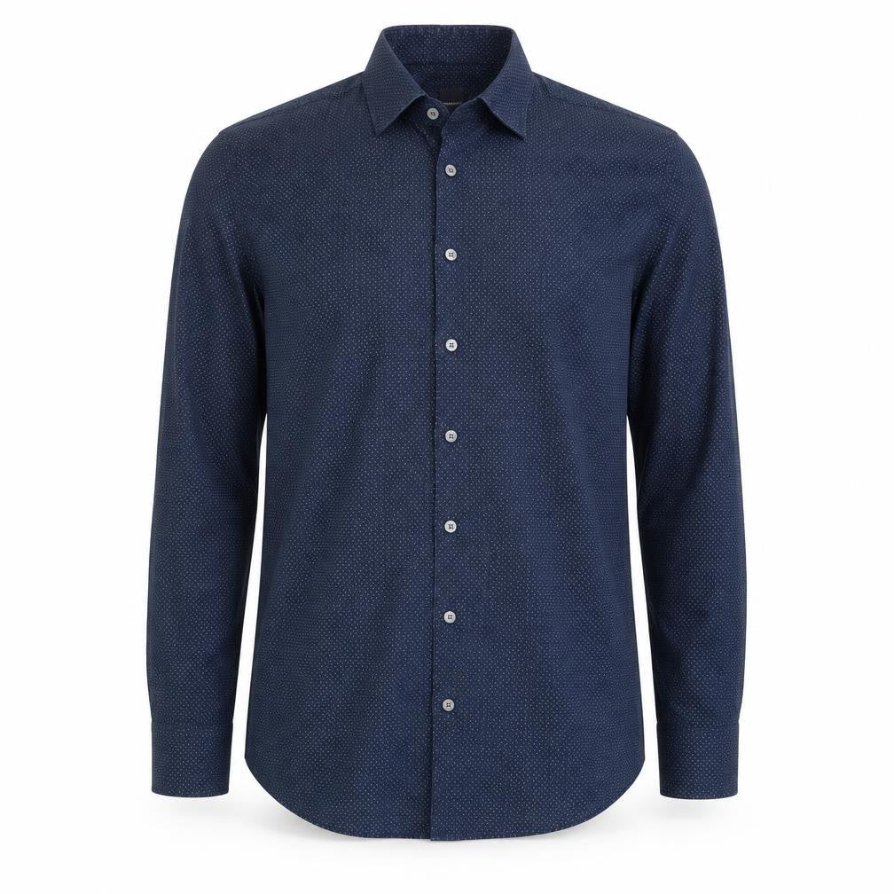 Montego Mens Blue Polka Dot Polyester  Button-Up Size L Collared Button