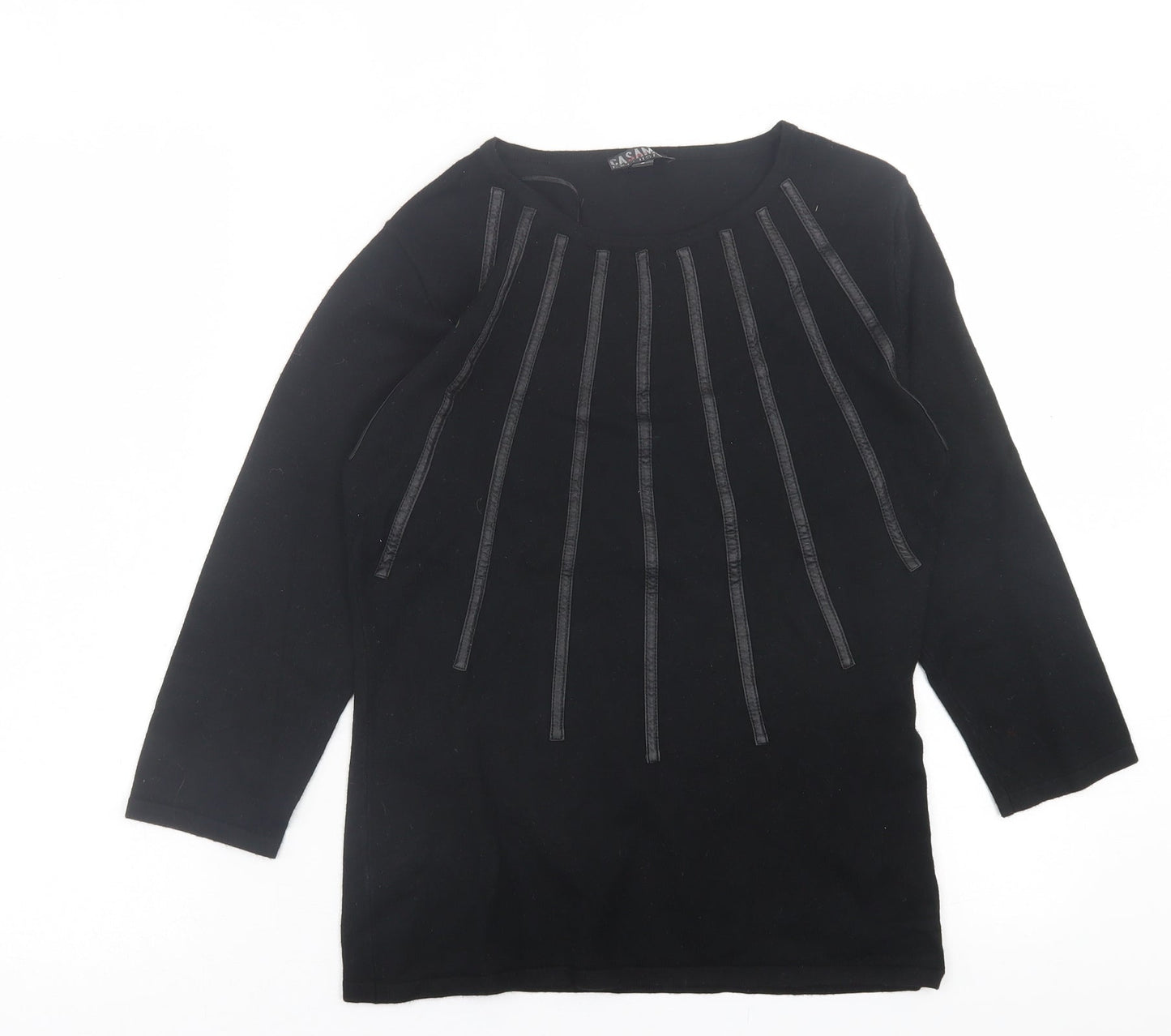 Casamia  Womens Black Crew Neck Striped Viscose Pullover Jumper Size S